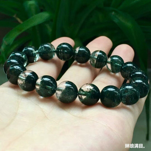 天然巴西水晶手鏈綠幽靈手鏈半盆男女款綠幽靈手串單圈圓珠手鏈男