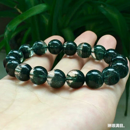 天然巴西水晶手鏈綠幽靈手鏈半盆男女款綠幽靈手串單圈圓珠手鏈男