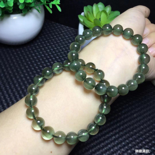天然巴西綠髮晶手鏈男女士滿髮順髮貓眼水晶手串貓眼石板鈦晶送禮