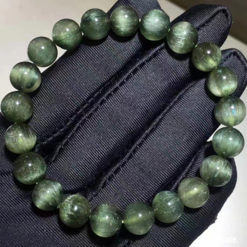 天然巴西綠髮晶手鏈男女士滿髮順髮貓眼水晶手串貓眼石板鈦晶送禮