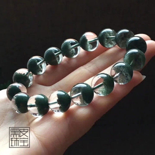 巴西天然水晶綠幽霛手鏈聚寶盆手鏈綠色男女單圈三圈彿珠手串