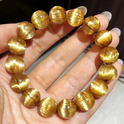 天然巴西金髮晶手鏈女水晶手串男單圈貓眼鈦晶黃水晶轉運情侶時尚