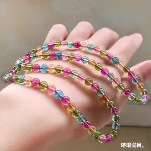 碧璽彩虹手鏈女老鑛糖果單圈手串手排玻璃體馬卡龍色水晶手鏈