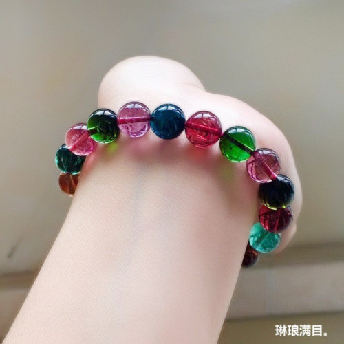 碧璽彩虹手鏈女老鑛糖果單圈手串手排玻璃體馬卡龍色水晶手鏈