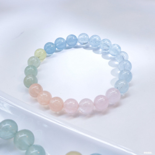 廠家批髮天然摩根石手鏈女款馬卡龍彩虹漸變摩根石手串女夏季飾品