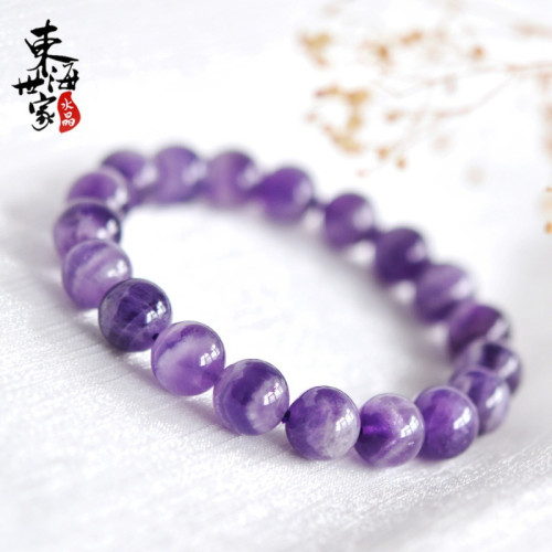 天然紫水晶手鏈女男夢幻紫晶散珠珠子手串單圈情侶閨蜜飾品送禮物