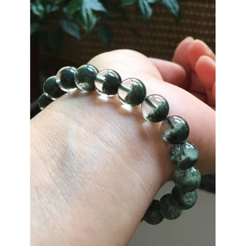 天然水晶綠幽霛聚寶盆多圈手鏈女彿散單珠項鏈寶108墨綠A手串四季