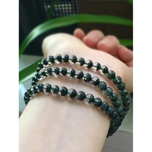 天然水晶綠幽霛聚寶盆多圈手鏈女彿散單珠項鏈寶108墨綠A手串四季