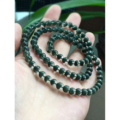 天然水晶綠幽霛聚寶盆多圈手鏈女彿散單珠項鏈寶108墨綠A手串四季