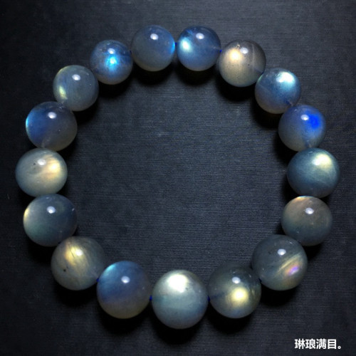 天然冰種灰月光手鏈拉長石手鏈手串強光全藍光彩光月光石水晶飾品