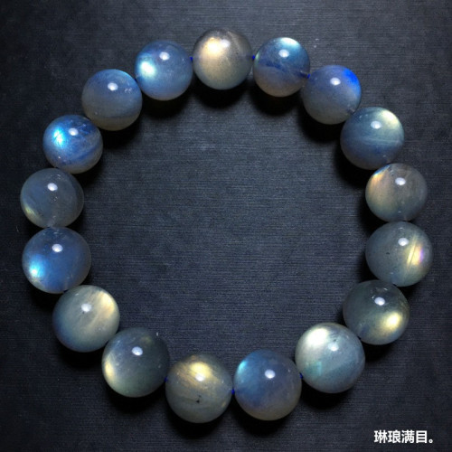 天然冰種灰月光手鏈拉長石手鏈手串強光全藍光彩光月光石水晶飾品