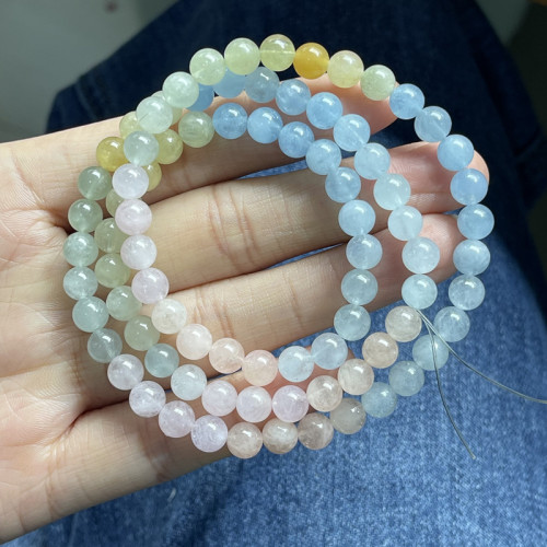 天然彩虹漸變摩根石手鏈三圈水晶手鏈清新色約6.6mm飾品禮物包郵
