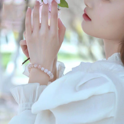 天然巴西櫻花粉瑪瑙手鏈原鑛水晶手串少女款流行飾品手飾情侶送禮