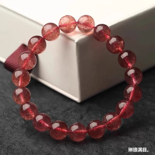 天然巴西鴿血紅草莓晶手鏈女紅草莓石轉運單圈草莓晶手串水晶女款