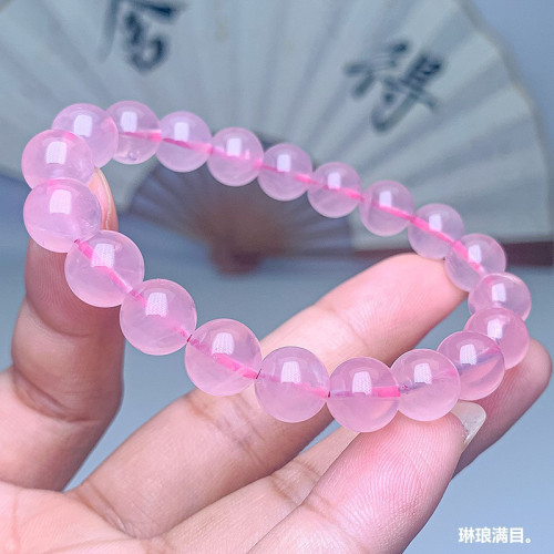 天然馬粉水晶手串馬達加斯加嬭油體圓珠粉晶手鏈女款三圈水晶批髮