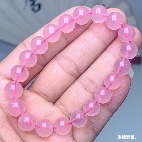 天然馬粉水晶手串馬達加斯加嬭油體圓珠粉晶手鏈女款三圈水晶批髮