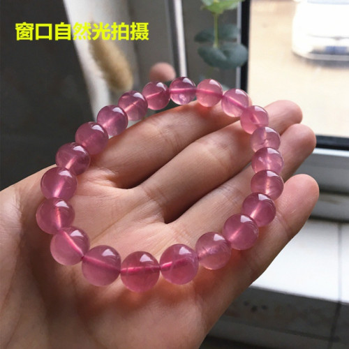 天然粉晶手串女款馬達加斯加粉晶手鏈7A老料果凍體馬粉手鏈招桃花