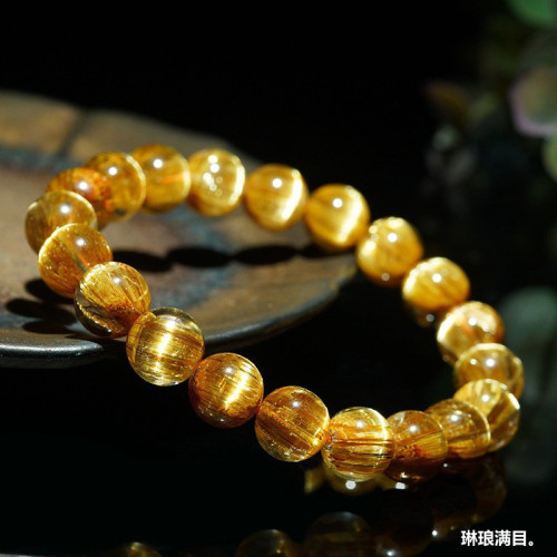 天然水晶巴西金髮晶手鏈男女款鈦晶情侶款手鏈招財轉運天然單圈女