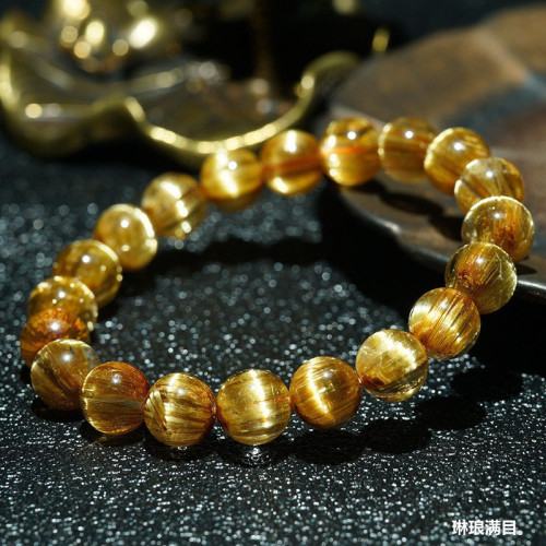 天然水晶巴西金髮晶手鏈男女款鈦晶情侶款手鏈招財轉運天然單圈女