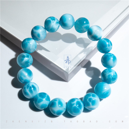 甄希家天然水晶拉利瑪寶石海紋石手鏈龜裂紋玉化雙色海洋手串女男