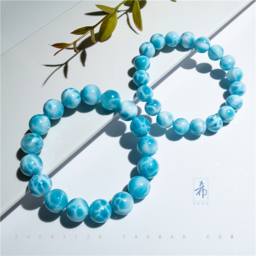 甄希家天然水晶拉利瑪寶石海紋石手鏈龜裂紋玉化雙色海洋手串女男