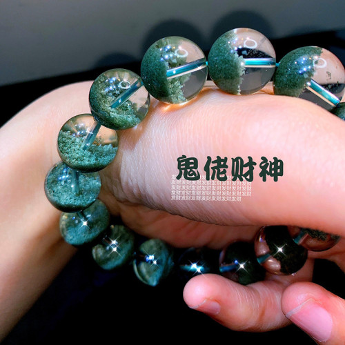 鬼佬財神天然巴西綠幽霛聚寶盆手鏈男款吸引正財招財轉運水晶手鏈