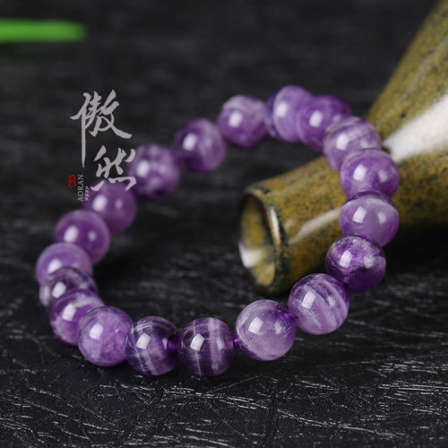 天然紫水晶手鏈紫白水晶千層紋紫水晶手鏈巴西夢幻紫晶女款飾品