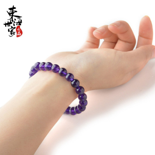天然巴西紫水晶手鏈男女款紫羅蘭色烏拉圭紫水晶單圈手串情侶飾品