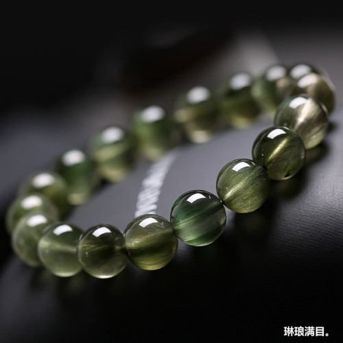 批髮天然巴西綠髮晶手鏈男女款綠髮晶手串貓眼順髮水晶手鏈送禮物