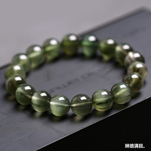 批髮天然巴西綠髮晶手鏈男女款綠髮晶手串貓眼順髮水晶手鏈送禮物