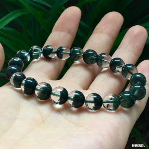 天然巴西水晶手鏈綠幽靈手鏈半盆男女款綠幽靈手串單圈圓珠手鏈男
