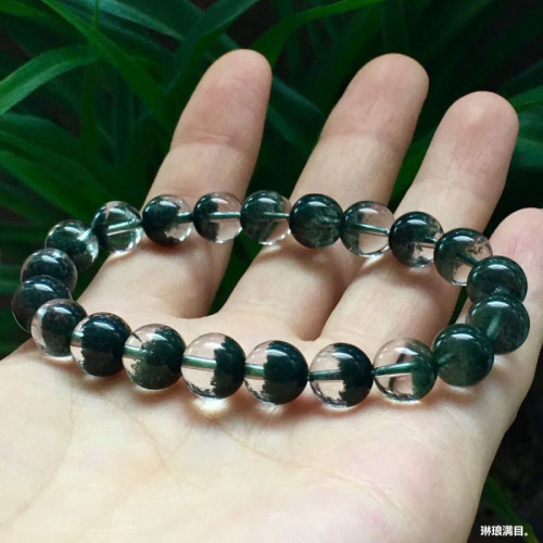 天然巴西水晶手鏈綠幽靈手鏈半盆男女款綠幽靈手串單圈圓珠手鏈男