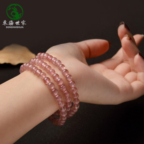 草莓晶手鏈女夏水晶小衆珠子單圈多圈細手鐲粉水晶手串手鏈招桃花