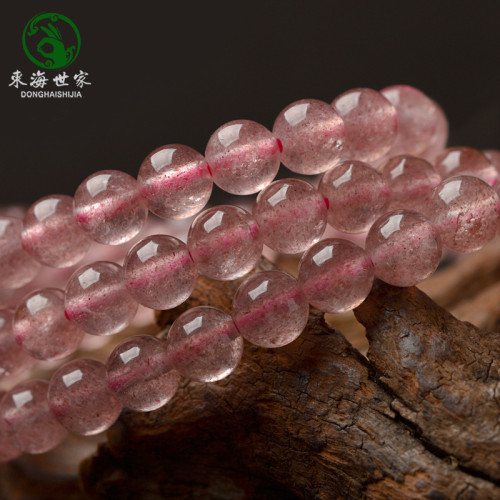 草莓晶手鏈女夏水晶小衆珠子單圈多圈細手鐲粉水晶手串手鏈招桃花