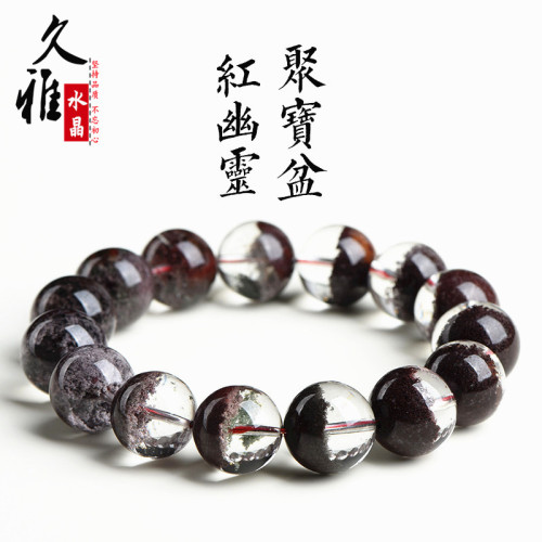久雅水晶 天然7A級紅綠幽霛圓珠手鏈  老料紅幽霛散珠手串 批髮
