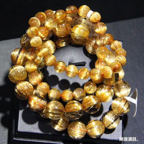 天然巴西金髮晶手鏈鈦晶順髮貓眼石黃髮晶手鏈女黃水晶手串男禮物