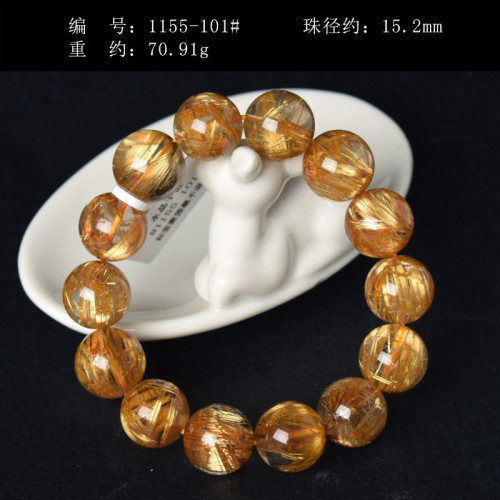 天然金髮晶手鏈女男黃髮晶鈦晶手串單圈水晶飾品時尚禮物情侶手鏈