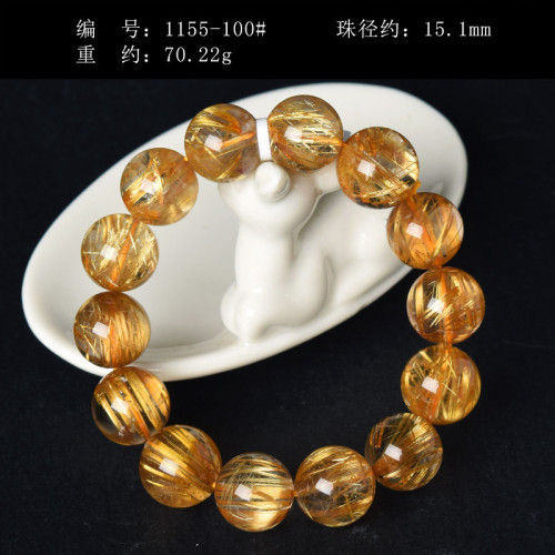 天然金髮晶手鏈女男黃髮晶鈦晶手串單圈水晶飾品時尚禮物情侶手鏈