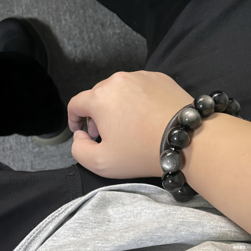 【推薦】熱銷天然銀曜石手串雙貓眼銀曜石手鏈男廠家直銷時尚送禮