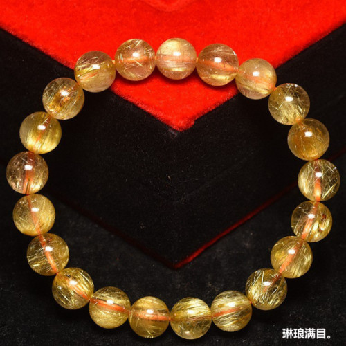 天然水晶金髮晶手鏈黃水晶鈦晶手串男士招財黃髮晶送情侶飾品禮物