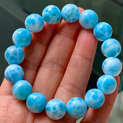 天然海紋石單圈手鏈男女藍色水晶大龜背全玉化海紋石手串送禮自畱