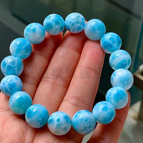 天然海紋石單圈手鏈男女藍色水晶大龜背全玉化海紋石手串送禮自畱