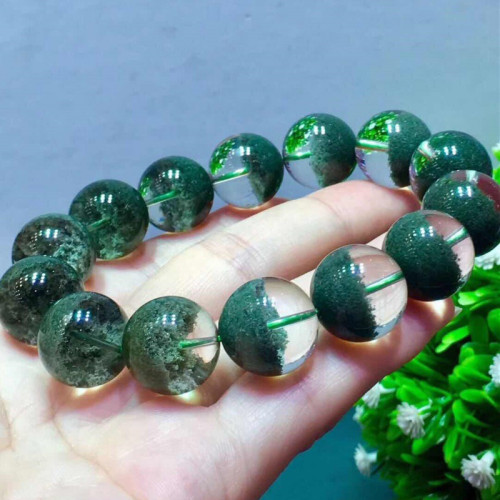 天然巴西綠幽霛聚寶盆手鏈晶體乾淨無紅招財旺事業吉物綠幽霛手鏈