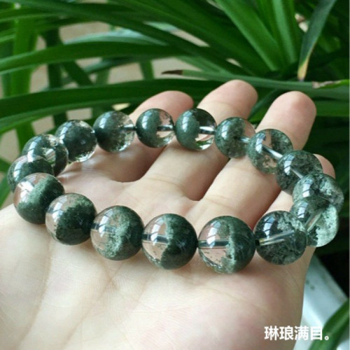 天然巴西水晶手鏈綠幽靈手鏈半盆男女款綠幽靈手串單圈圓珠手鏈男