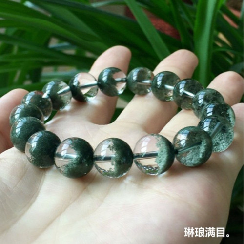 天然巴西水晶手鏈綠幽靈手鏈半盆男女款綠幽靈手串單圈圓珠手鏈男
