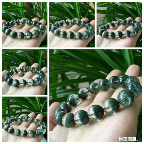 天然巴西水晶手鏈綠幽靈手鏈半盆男女款綠幽靈手串單圈圓珠手鏈男
