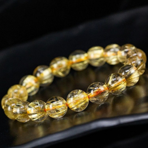 收藏寶石級貓眼金髮晶手鏈女滿髮單圈金髮晶手串男女天然巴西水晶
