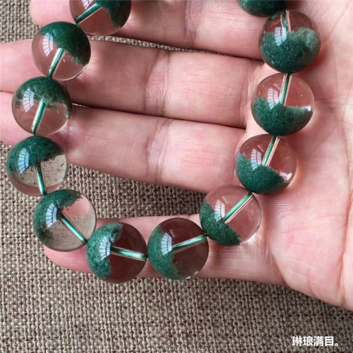 天然巴西綠幽霛聚寶盆手鏈千層金字塔水晶手串單圈男女款招財轉運