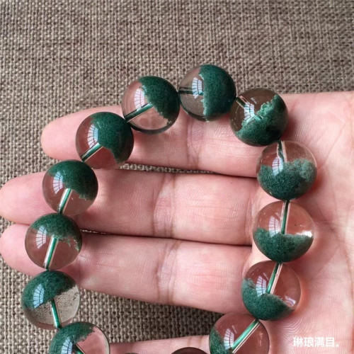 天然巴西綠幽霛聚寶盆手鏈千層金字塔水晶手串單圈男女款招財轉運
