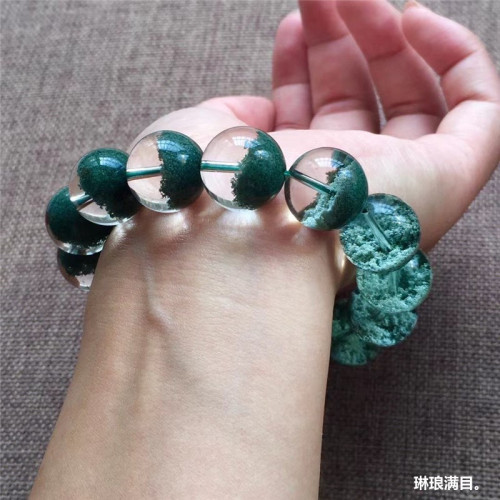 天然巴西綠幽霛聚寶盆手鏈千層金字塔水晶手串單圈男女款招財轉運